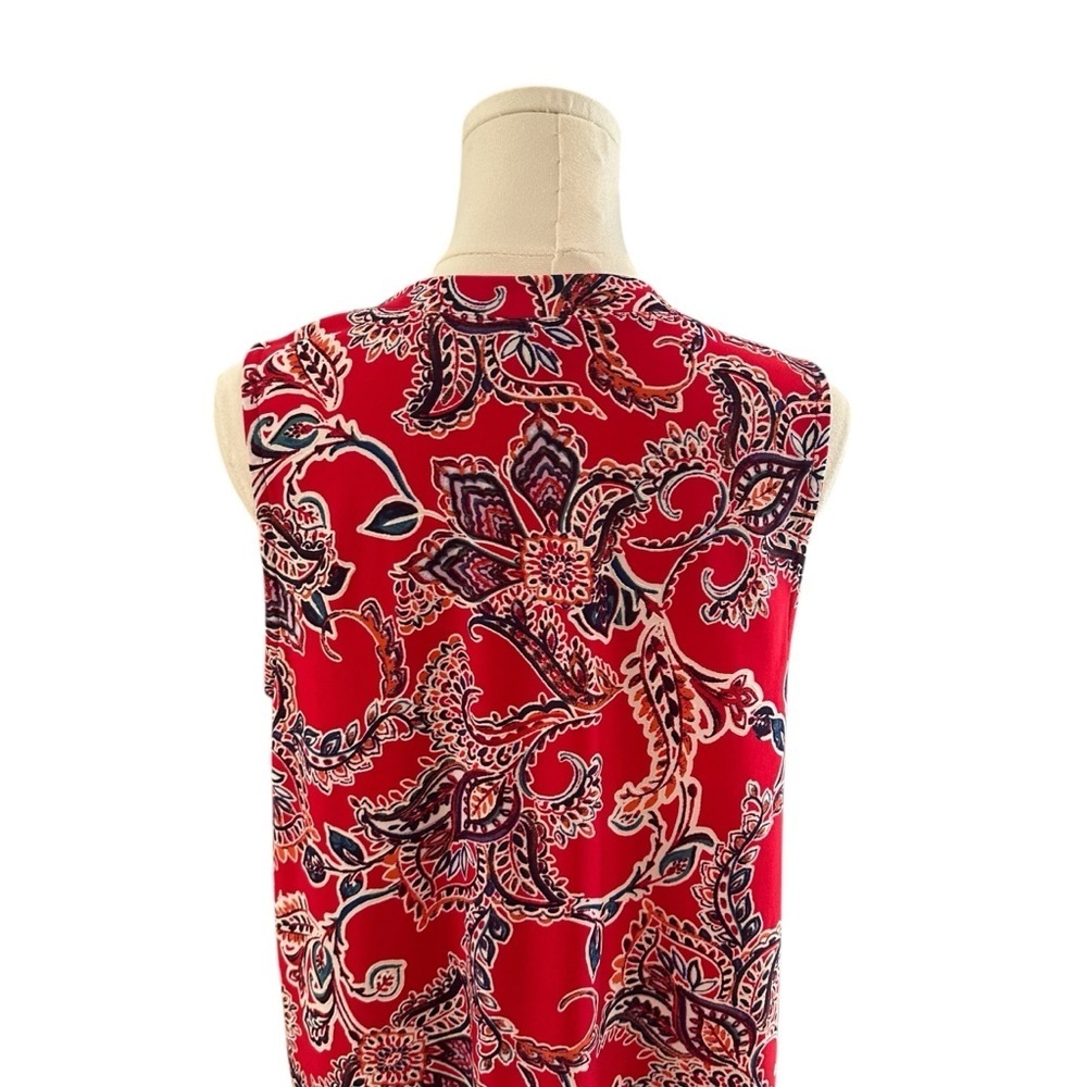 Womens Large Red Blue Colorful Sleeveless Stretchy Work Causal Tunic Blouse Top - Picture 5 of 6